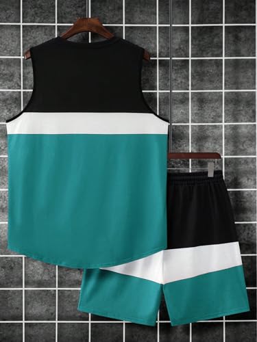 Floerns Conjunto masculino de 2 peças sem mangas com cordão e cintura, Verde, XGG