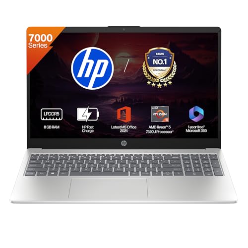 Image of HP 15, AMD Ryzen 5 7520U (8GB LPDDR5, 512GB SSD) FHD, Anti-Glare, Micro-Edge, 15.6'' /39.6cm, Win11, M365 Basic(1yr), Offic24, Silver,1.59kg, fc0805AU, FHD Camera w /Privacy Shutter, Backlit Laptop
