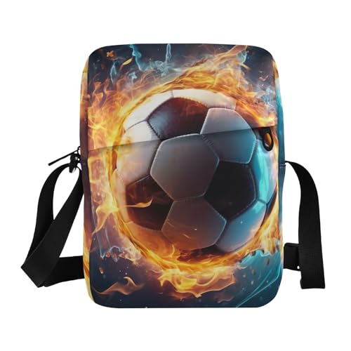 Crossbody Bag Blue Flame Fire Football Messenger Bag for Women Men Purse Shoulder Bag Satchel Bag with Adjustable Strap 214B0331