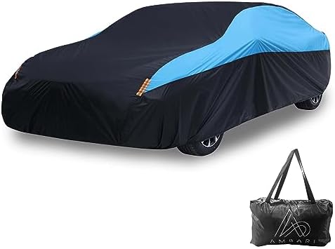 All Weather Car Covers Black Car Covers for Automobiles Rain Car Cover for Dodge Challenger Toyota Corolla BMW 1 Series Lexus CT Series (Black and Blue, Size A2)