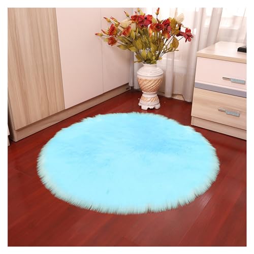 SMTCM Alfombra redonda de imitación de piel de oveja 70 * 70 cm, azul cielo, felpudo de pelo largo, suave, imitación de lana, alfombra para cama o sofá, antideslizante, lavable, de felpa