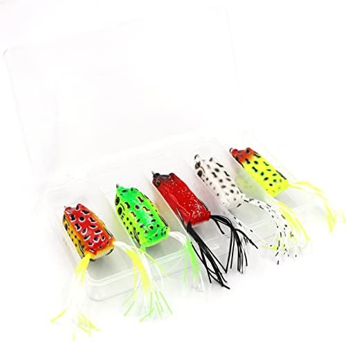 OFYDNR 5 Pcs Topwater Frog Lures Set, Frog Lure Ray Frog Topwater Fishing Crankbait Lures Fishing Lure Floating Frog Bait with Weedless Hooks