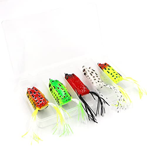 Ofydnr 5 Pcs Topwater Frog Lures Set, Frog Lure Ray Frog Topwater Fishing Crankbait Lures Fishing Lure Floating Frog Bait With Weedless Hooks #TOP2