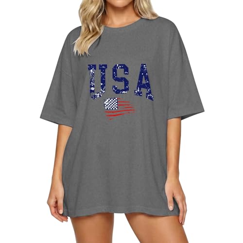 Image of Women T-Shirt A Fashionable and Casual Printed Short Sleeved Round Neck T Shirt Top for Women (Grey, XL)