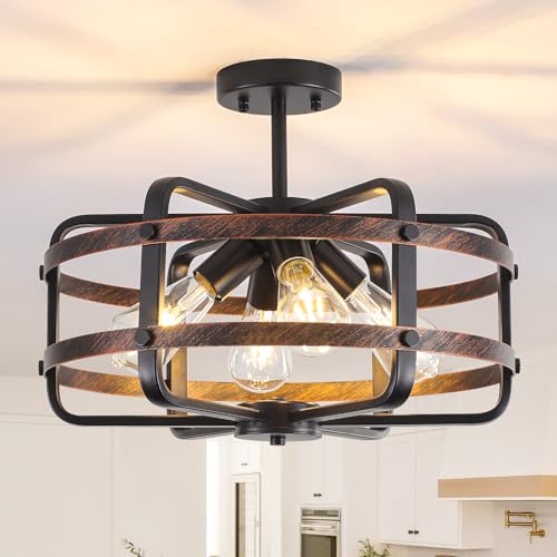 17.71'' Farmhouse Cage Semi Flush Mount Ceiling Light Fixture 4-Light