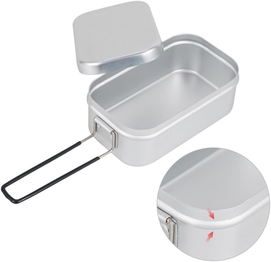 Lightweight Aluminum Camping Cookware Set – Portable Lunch Box with Folding Handle for Hiking, Backpacking & Outdoor Cooking