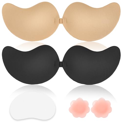 Adhesive Bra Sticky Backless Strapless Invisible Push Up Stick on Bras for Women Dresses 2 Pair Reusable Nipple Cove