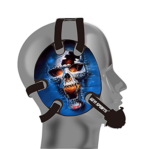 Geyi Wrestling Headgear Blue Fire Skull Stickers (Black) - Adults, 15 Years and Up - Wrestling Enthusiasts - Unisex - Headgear
