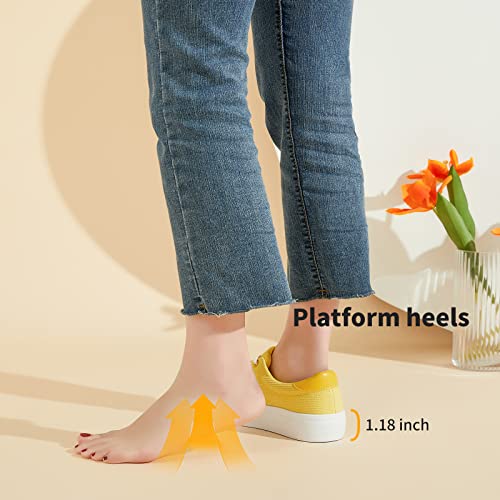 Image of THATXUAOV Womens Platform Sneakers White Tennis Shoes Casual Low Top Fashion Sneakers(Yellow,US5