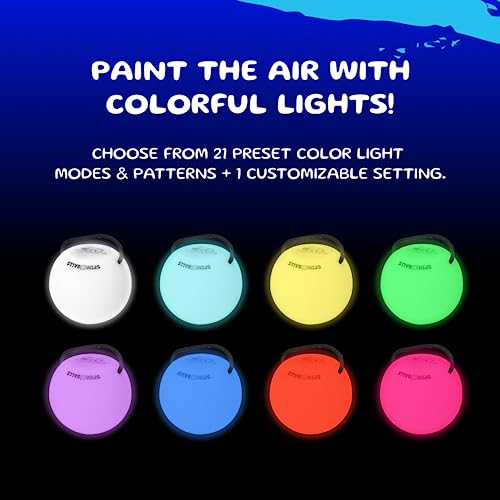 Spinballs LED Poi Balls Glow.0 – USB Rechargeable LED Poi Spinners – 22 Vibrant Color Light Modes and Patterns – Lightweight, Soft-Core LED Poi Spinning Balls with Adjustable Double-Loop Leashes