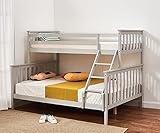 Triple Bunk Bed, 4ft6 Double & 3ft Single Wooden Bunk Beds With Ladder Triple Sleeper Kids Bunk Bed, Solid Pine Wood Frame Children Single Double Bed Frame (grey, can split in to 2 beds)