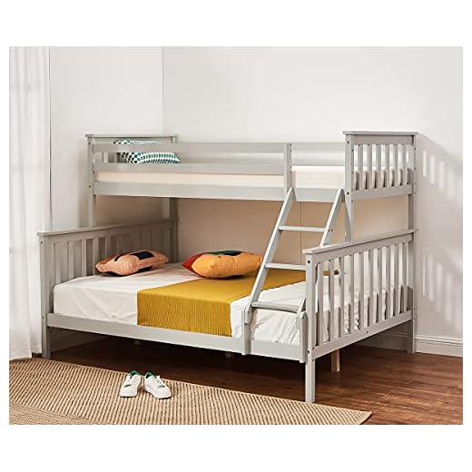 Triple Bunk Bed, 4ft6 Double & 3ft Single Wooden Bunk Beds With Ladder Triple Sleeper Kids Bunk Bed, Solid Pine Wood Frame Children Single Double Bed Frame (grey, can split in to 2 beds)