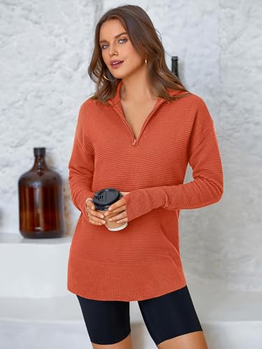 Image of PRETTYGARDEN Womens Long Sleeve Quarter Zip Pullover Sweater