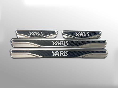 Carbon & Chrome & ABS Door Sill Scratch Protection Fits Toyota Auris, Corolla, Verso, Yaris. 4 Piece (Yaris)