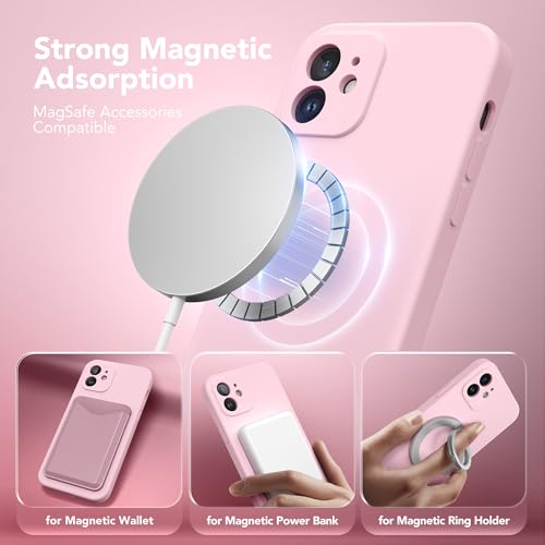 Image of Magnetic for iPhone 12 Case, Compatible with MagSafe, [Full Camera Protection][Screen Protector] Silicone Shockproof Protective Phone Case for iPhone 12 6.1 inch, Chalk Pink