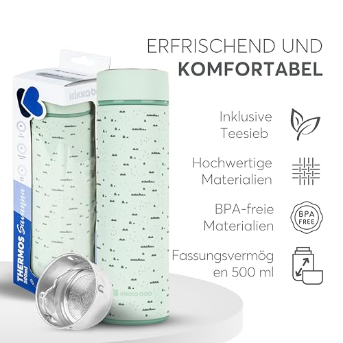 KikkaBoo Thermoskanne Baby Unterwegs SAVANNA, 500 ml Edelstahl, Lekfrei mit Teesieb, Für Heiße und Kalte Getränke… – Ansicht 5