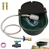 Boajf Automatic Water Dispenser for Dogs, with Drainage System & Auto Fill, 1 Gallon Plastic Outdoor Pet Waterer, Includes Drain Valve, Float Valve, Hose Quick Connector, for Horse, Chicken (Green)
