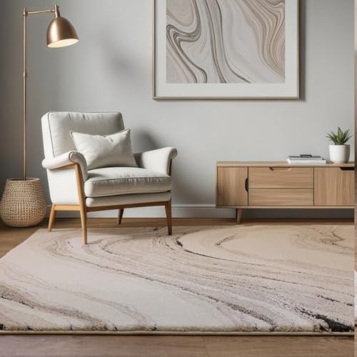 Image of Lord of Rugs Nebula Abstract Rug for Living Room, Bedroom, Dining Office Carpet, Modern Natural High-Low Pile Soft Plush Textured Area Rug Quartz Biege, Extra Large 200 x 290 cm (6'7"x9'6")