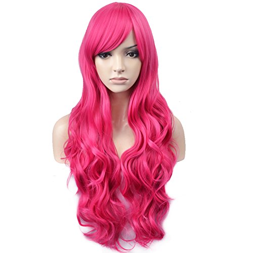 BERON 32'' Women Girl's Soft Long Curly Synthetic Wigs Costume Play Party Wigs Hairnet Included (Hot Pink) BERON 32'' Women Girl's Soft Long Curly Synthetic Wigs Costume Play Party Wigs Hairnet Included (Hot Pink)