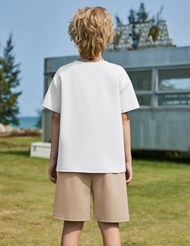 Image of Arshiner Boys Drop Shoulder T-Shirt & Drawstring Waist Shorts Summer Casual Outfits (5-12 Years)