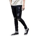 Jeans R Herren Männer Nner Stretchy Jeans Skinny Biker Ripped Hose Destroyed Löcher Chern Taped Slim Fit Denim Pants Jeanshosen Freizeithose Hrenjeans Zerrissen Deim Jeans
