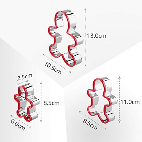 Fasaka 3Pcs Stainless Steel Cookie Cutters Set Gingerbread Boy Shape Mould With Red Environmental Pvc #TOP3