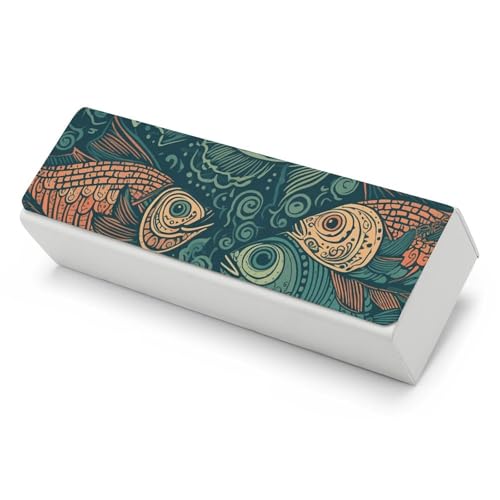 LMNGH Estojo rígido para óculos, capa de couro com padrão de peixe, estojo de óculos de sol com pano de limpeza, capa para óculos, suporte portátil para trabalho, padrão de peixe, tamanho único