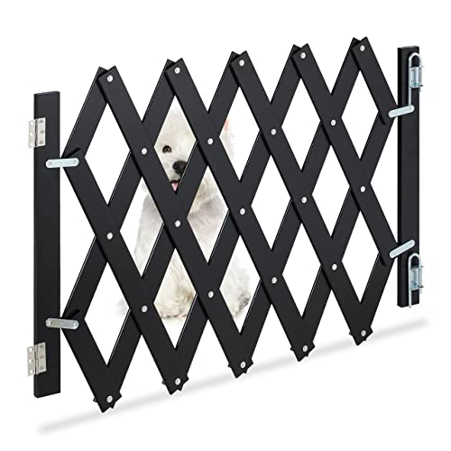 Relaxdays Hundeabsperrgitter, ausziehbar bis 108,5 cm, 47,5-60 cm hoch, Bambus, Hunde Schutzgitter Treppe & Tür, schwarz