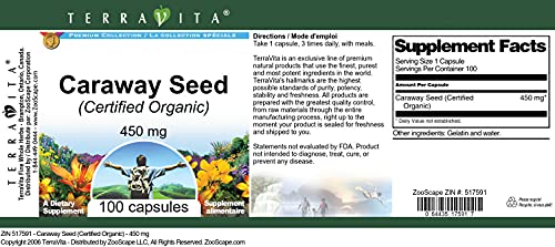 Caraway Seed (Certified Organic) - 450 Mg (100 Capsules, Zin: 517591) #TOP1
