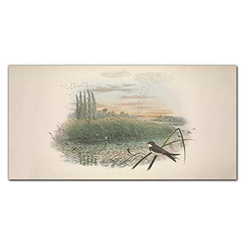 Tableau en verre 100x50 cm avec dessin d'oiseaux élégant pour la décoration murale