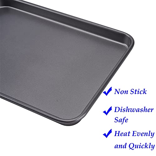 Hytk 2 Small Baking Sheet 10 X 7.1 Inch (Inner 9.25 X 6.3 ) Mini Cookie Tray Toaster Oven 1/8 Sheet Pan Nonstick Thicken Heavy Carbon Steel No Warp Non Toxic Magnetic Bakeware #TOP3