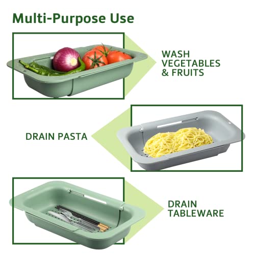 Komzon Over The Sink Strainer Colander 2 Pack, Extendable Strainer Basket For Kitchen, Adjustable Retractable Plastic Strainer Container Drain Vegetables, Fruits, Pasta And Dishes For Pantry #TOP2