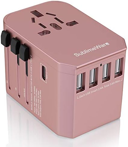 Power Plug Adapter - International Travel (w/5 USB Ports and USB Type C)- Work 150+ Countries - 220 Volt Adapter - Travel Adapter - Type C A G I A/C - UK Japan China Europe