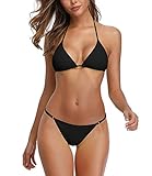 SHEKINI Women Halter Sexy Bikini Sets Brazilian Thong Cheeky String Two Piece Swimsuit(Manhattan Black, Small)