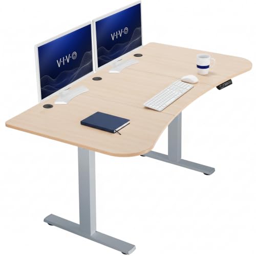 Image of VIVO Electric 63 x 32 in Standing Desk, Memory Height Adjustment, 1B Series, Holds 220 lbs, Light Wood Top Gray Frame, DESK-KIT-1G1C