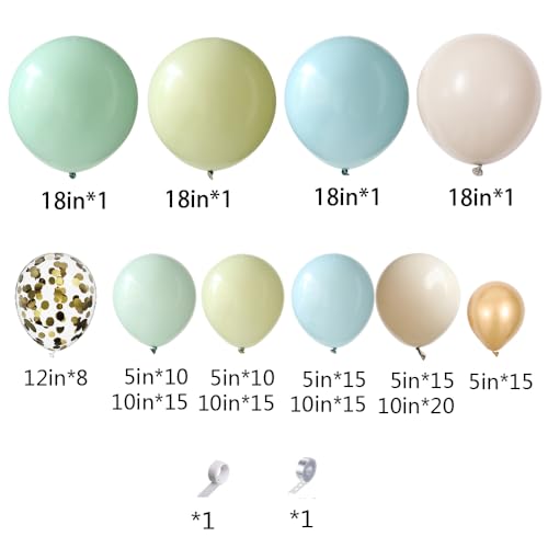 Dusty Green Blue Balloon Garland Arch Kit,144Pcs Neutral Misty Green Fog Blue Sand White Gold Balloons for Boho Baby Bridal Shower Wedding Birthday Party Decorations by UAEYW - Image 2