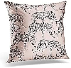 TOMKEYS Throw Pillow Cover Cat Composition of Silhouette with Spots Wild Animals Leopards in Trendy Black Color on Pink Pattern Decorative Pillow Case Home Decor Square 16x16 Inches Pillowcase