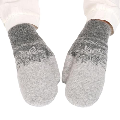 Bseical Damen Handschuhe Schnee Blume Druck halten Warm Herbst Winter Fausthandschuhe Fäustlinge Strickhandschuhe Outdoor (Dunkelgrau)