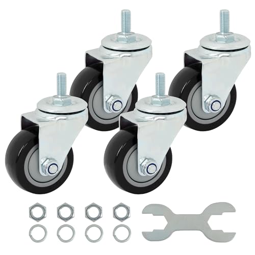 Finnhomy Swivel Caster Wheels 3 Inch Threaded Stem Casters Set of 4 Heavy Duty 1/2"-13 x 1 Anti-wear Polyurethane Industrial Castor Wheels for Cart/Furniture Load Bearing 2200 Lb Smooth Caster Black