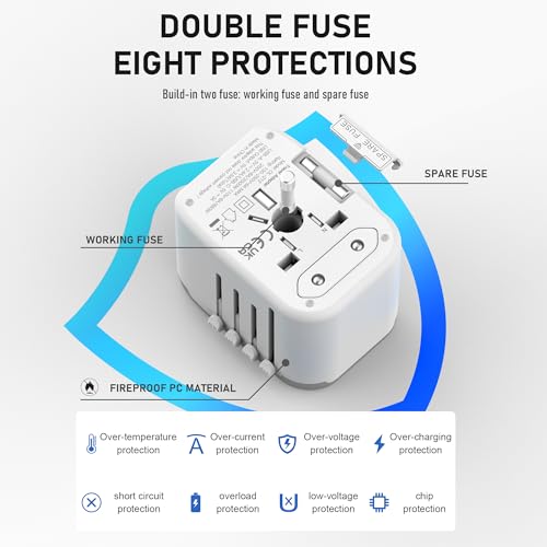 Image of VYLEE Universal International Power Travel Plug Adapter, 5 in 1 European Travel Plug Adapter W / 3.5A 2xUSB-A and 2xUSB C Wall Charger and Worldwide AC Outlet for Europe USA UK AUS Asia (White Grey)