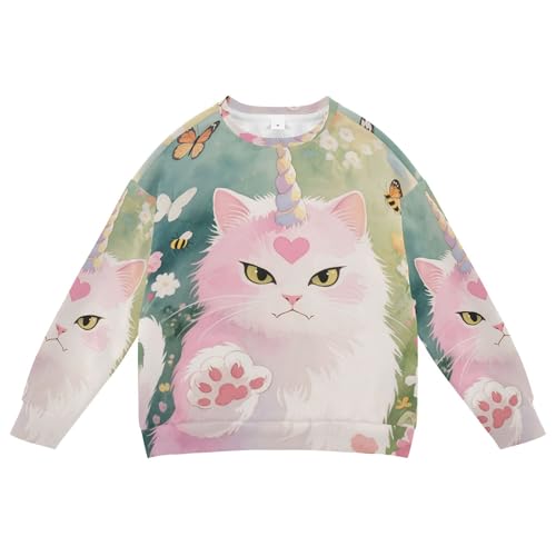 Wudan unicorns Cat in Flowers Little Kids Hooded Sweatshirt Fleece Kids Hoodies Boys