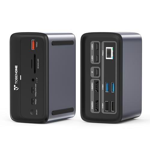 TobenONE MacBook Docking Station Dual 4K@60Hz, 16-in-2 USB C Docking Station with 2 HDMI Ports, 7 USB Ports, 100W GaN Power Supply & 20W Charging, 2.5Gbps Ethernet, for Home & Office by Tobenone - Used condition - US$126.51