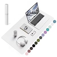 YSAGi Schreibtischunterlage, Mauspad mit Leder und Rutchfeste Wildleder, Multifunktionales Office Mousepad Laptop Schreibunterlage, Tischunterlage für Büro/Home-Office (Weiß, 80x40cm)
