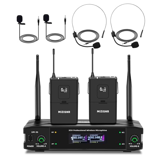 MIZISNR UHF Wireless Lavalier Microphone System with Headset & Lapel Mics