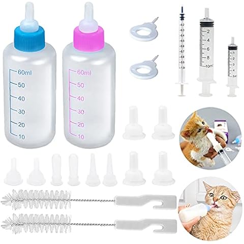 22 Pack Newborn Pet Feeder,Puppy,Cat,Kitten Feeding Bottle Kit with Syringe-s,Feeding Nursing Bottle Nipple for Small Mammals Neonates Week Old Newborn Animal Cover