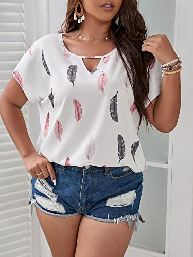 Soly Hux Women's Plus Size Blouses Leopard Print Tops For Women Cut Out V Neck T-Shirts Blouses White 1Xl #TOP3