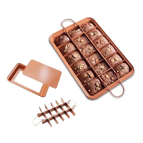Image of Brownie Pan with Dividers, Brownie Cutter Non-Stick Carbon Steel, Orange