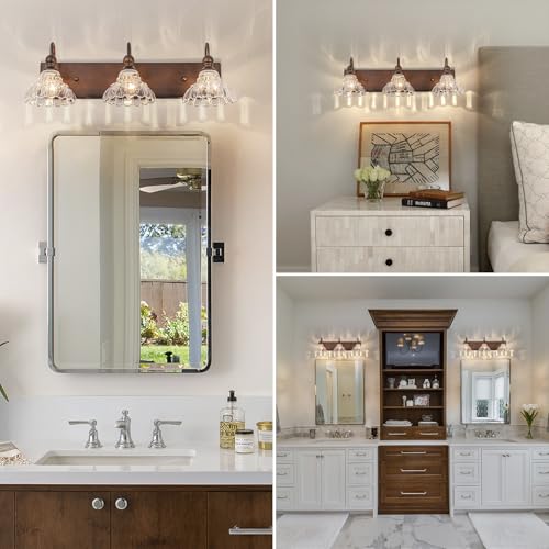 EDISLIVE Vintage Vanity Light for Bathroom ORB 3-Light Bath Wall Light Fixture with Clear Flower Glass Shades 26.38" E12 Antique Wall Sconce for Bedroom Hallway Living Room Vanity Mirror by EDISLIVE - Image 5