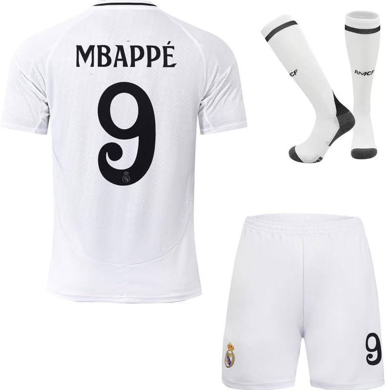 2024/2025 R. Madrid Mbappe #9 Home Football Soccer Jersey/Shorts Socks Gift Set Youth Sizes