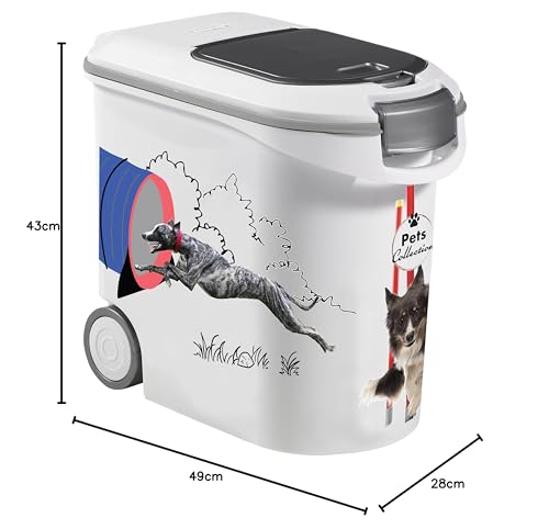 Curver Futterbehälter für Hunde – 35 l/12 kg – Pets Collection – luftdichte Aufbewahrung gegen Gerüche für Hundefutter – Behälter mit Rollen – 28 x 49 x 43 cm
